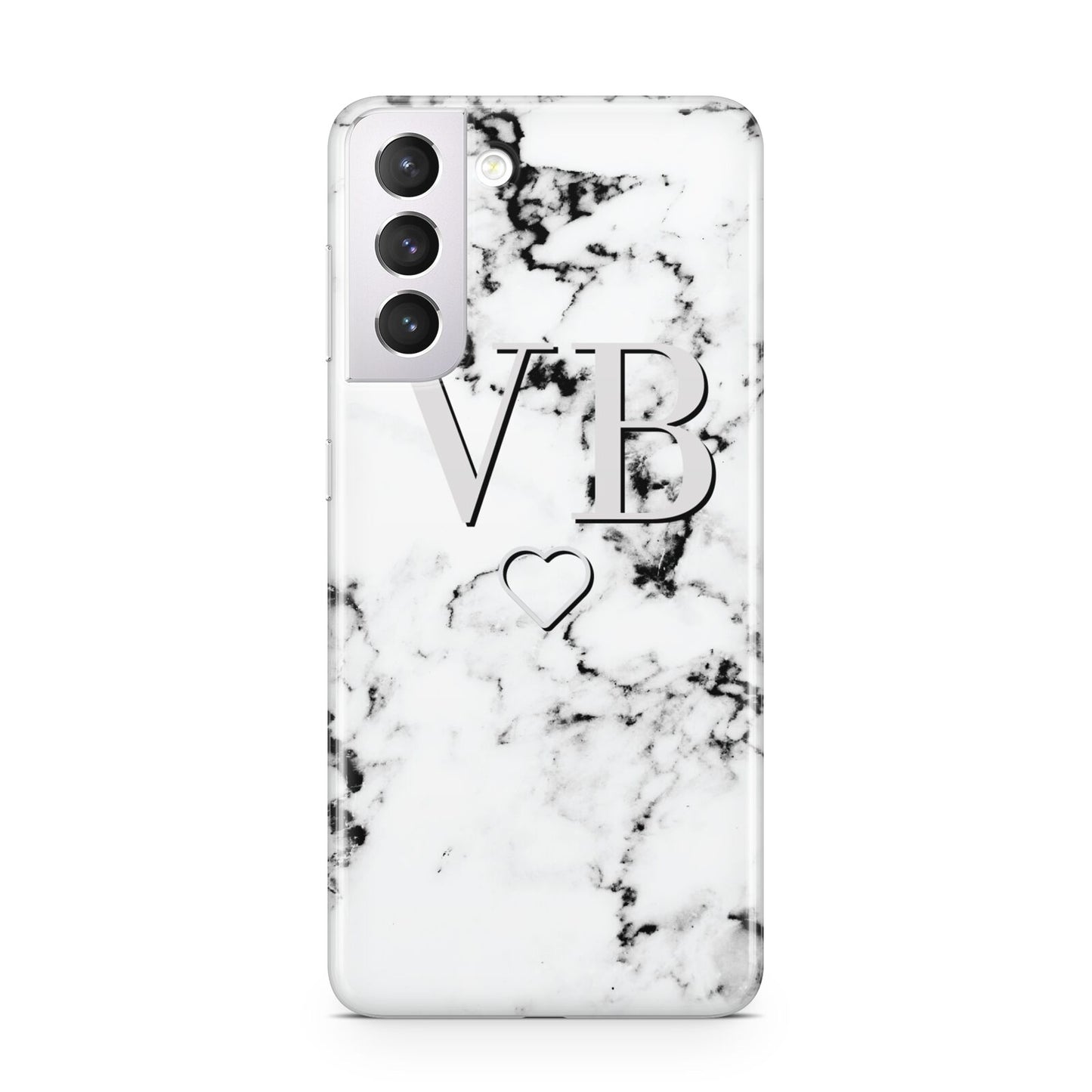Personalised Initials Outline Heart Marble Samsung S21 Case