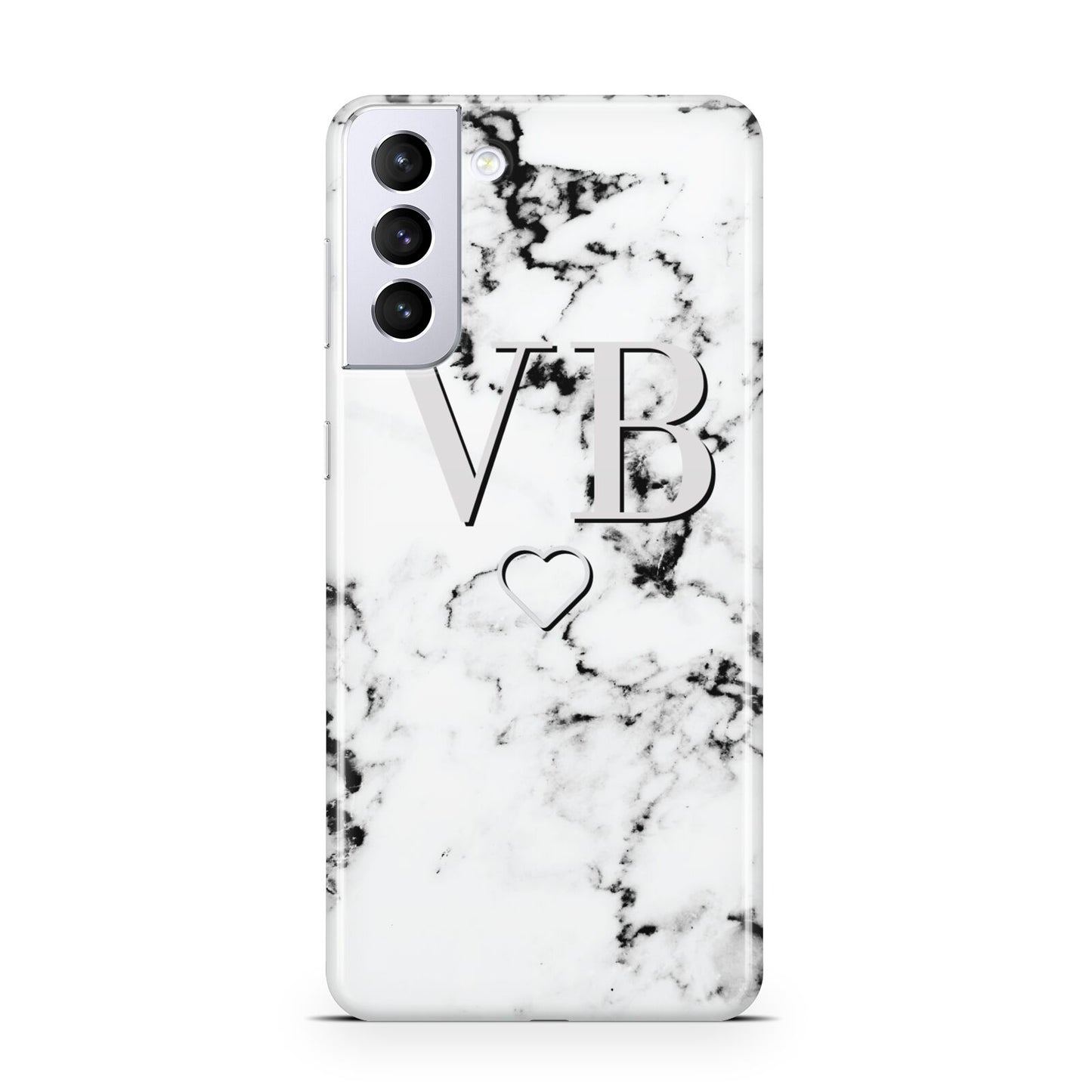 Personalised Initials Outline Heart Marble Samsung S21 Plus Case