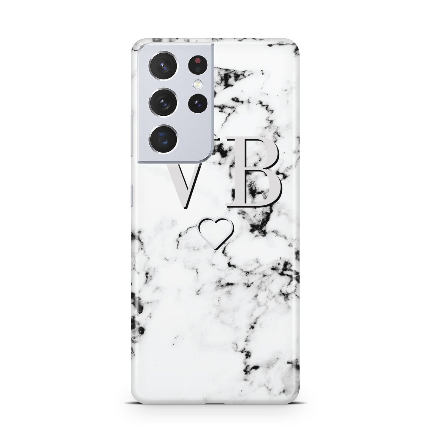Personalised Initials Outline Heart Marble Samsung S21 Ultra Case