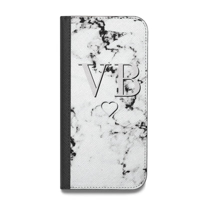 Personalised Initials Outline Heart Marble Vegan Leather Flip Samsung Case