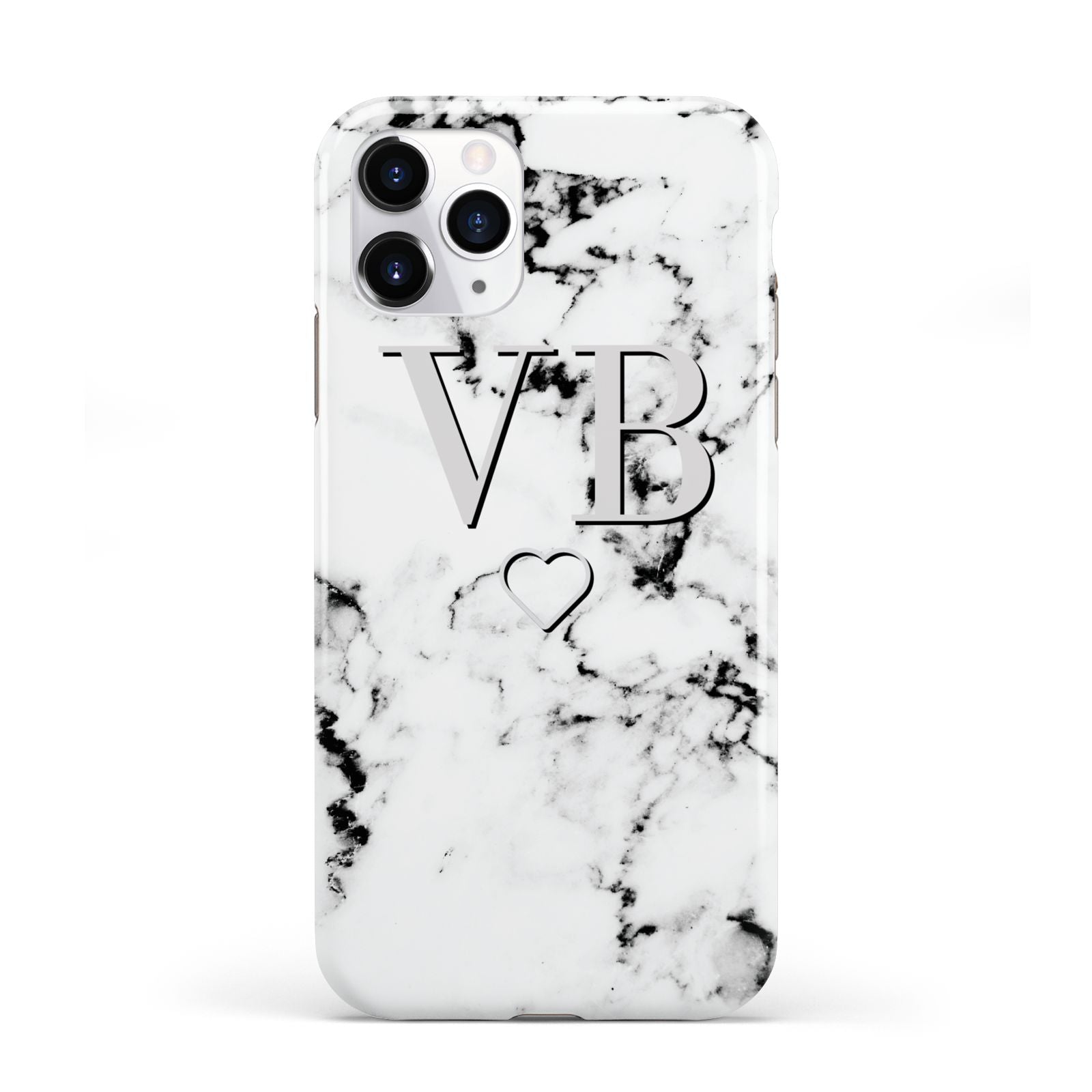 Personalised Initials Outline Heart Marble iPhone 11 Pro 3D Tough Case