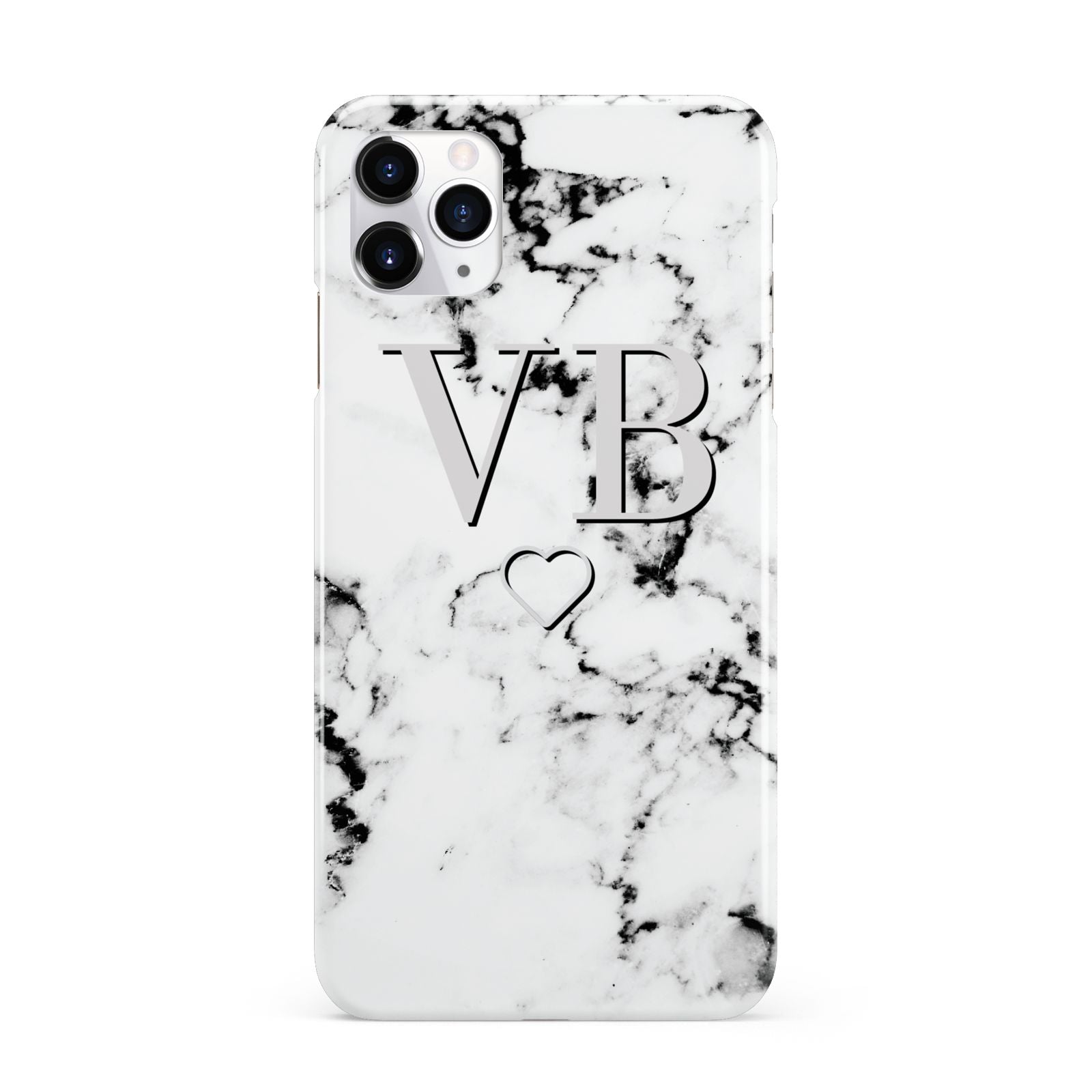 Personalised Initials Outline Heart Marble iPhone 11 Pro Max 3D Snap Case
