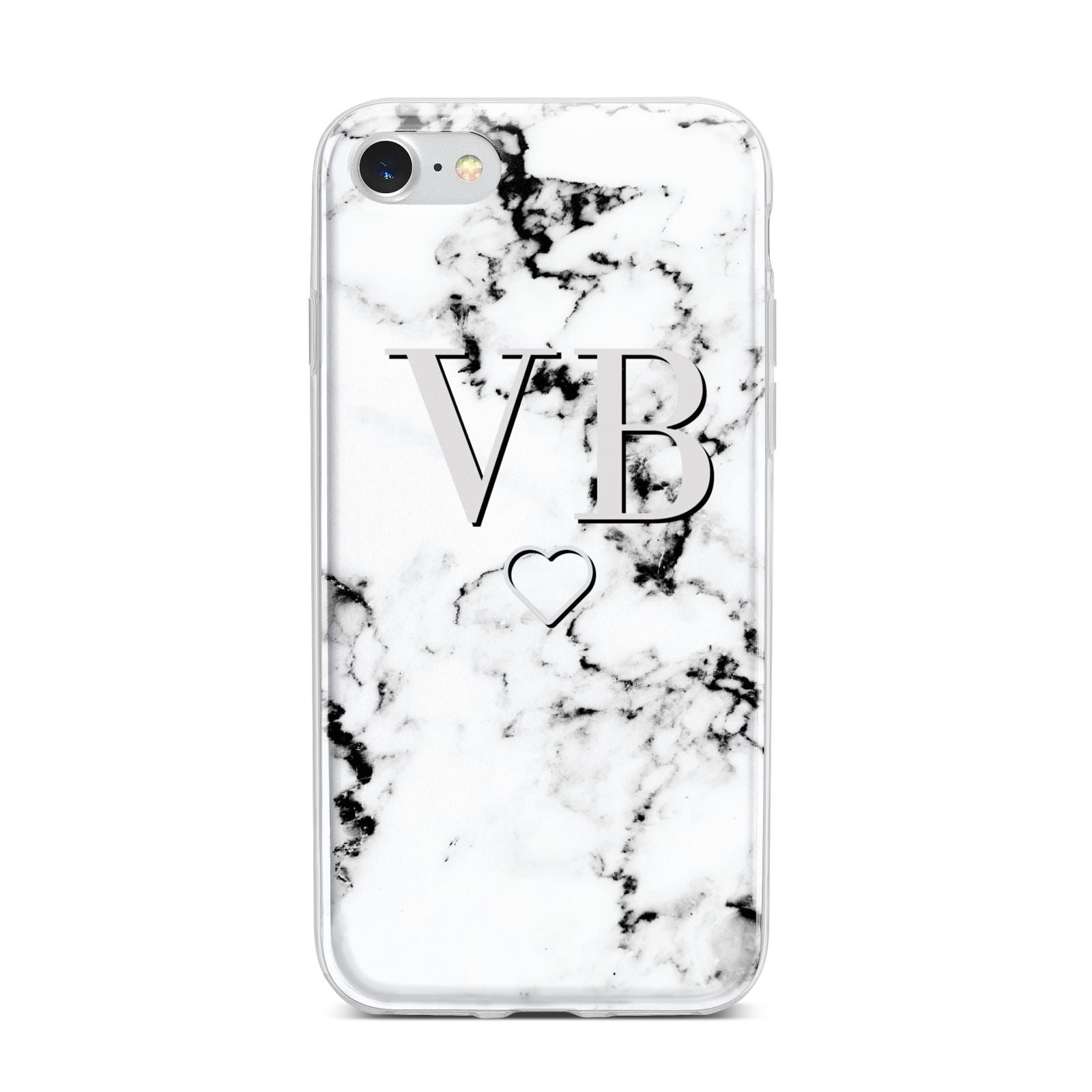 Personalised Initials Outline Heart Marble iPhone 7 Bumper Case on Silver iPhone
