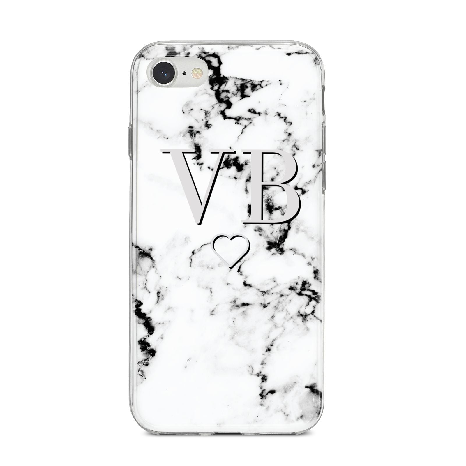 Personalised Initials Outline Heart Marble iPhone 8 Bumper Case on Silver iPhone