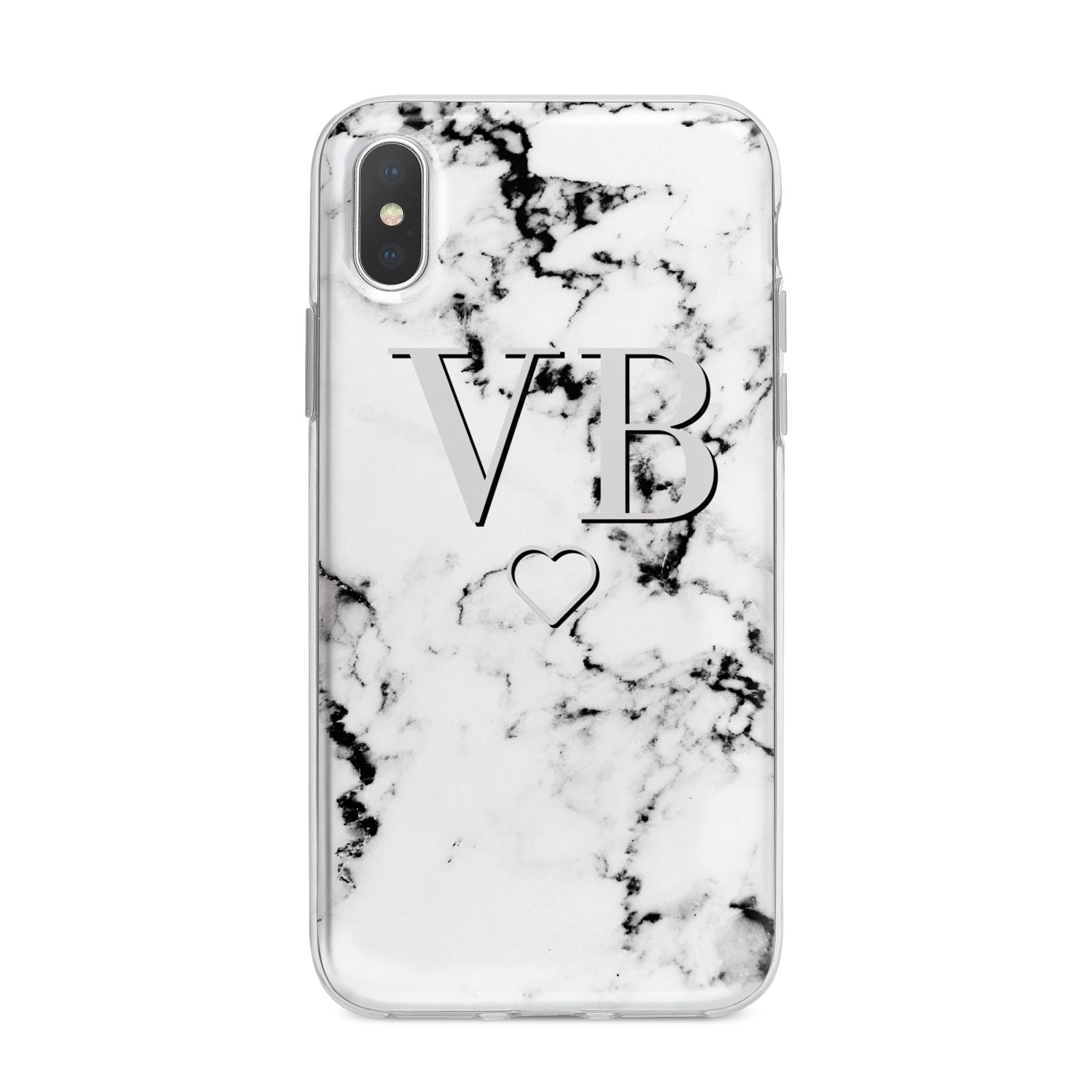 Personalised Initials Outline Heart Marble iPhone X Bumper Case on Silver iPhone Alternative Image 1
