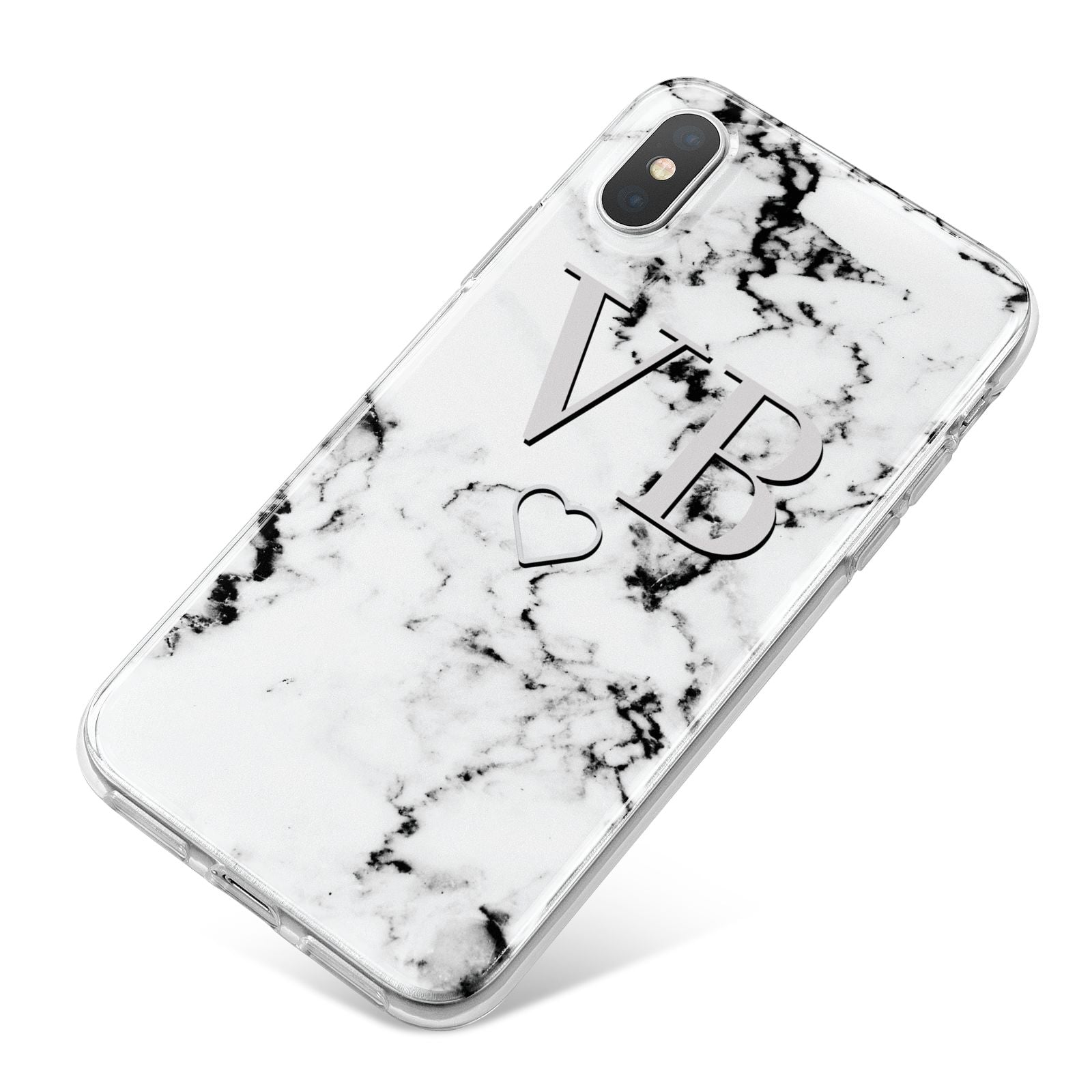 Personalised Initials Outline Heart Marble iPhone X Bumper Case on Silver iPhone