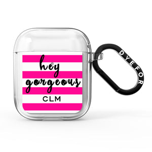 Personalised Initials Pink Striped AirPods Case