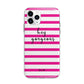 Personalised Initials Pink Striped Apple iPhone 11 Pro Max in Silver with Bumper Case