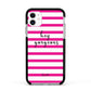 Personalised Initials Pink Striped Apple iPhone 11 in White with Black Impact Case