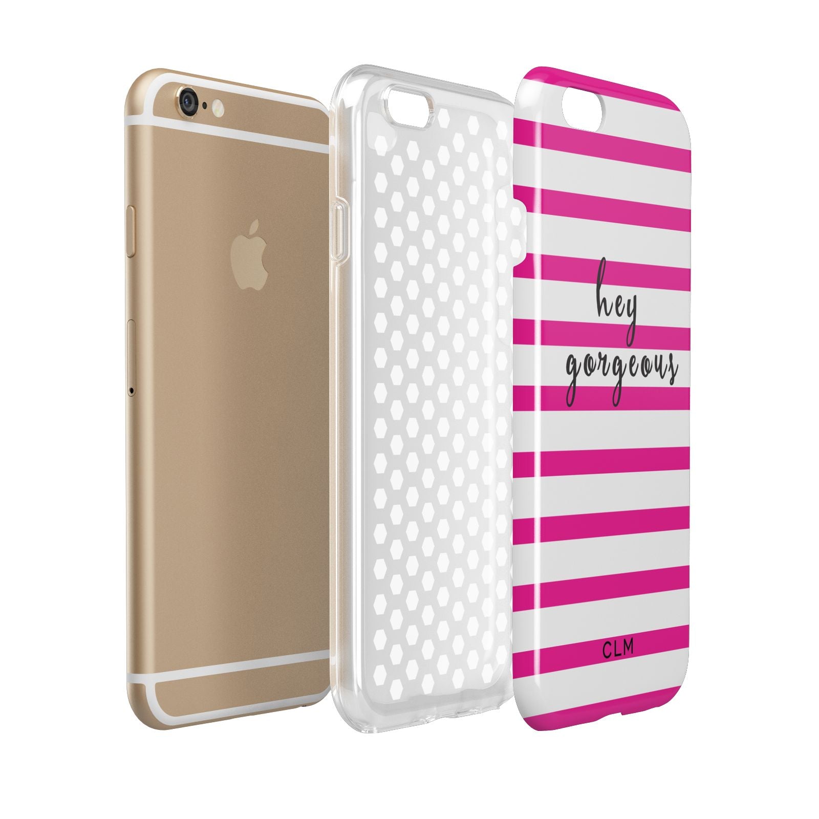Personalised Initials Pink Striped Apple iPhone 6 3D Tough Case Expanded view