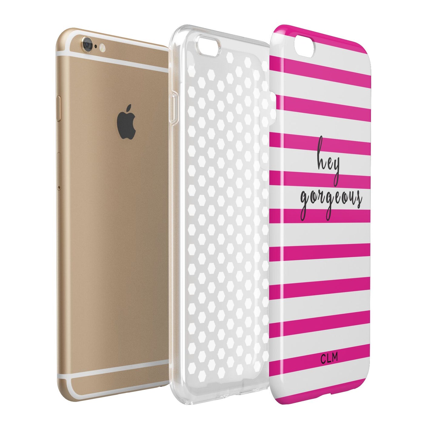 Personalised Initials Pink Striped Apple iPhone 6 Plus 3D Tough Case Expand Detail Image