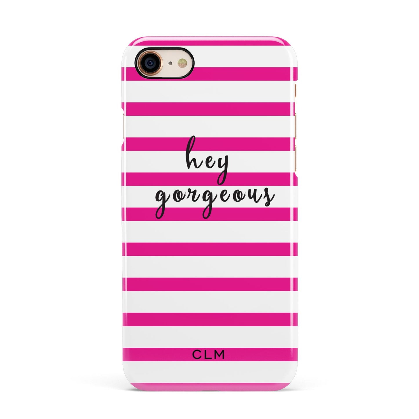 Personalised Initials Pink Striped Apple iPhone 7 8 3D Snap Case