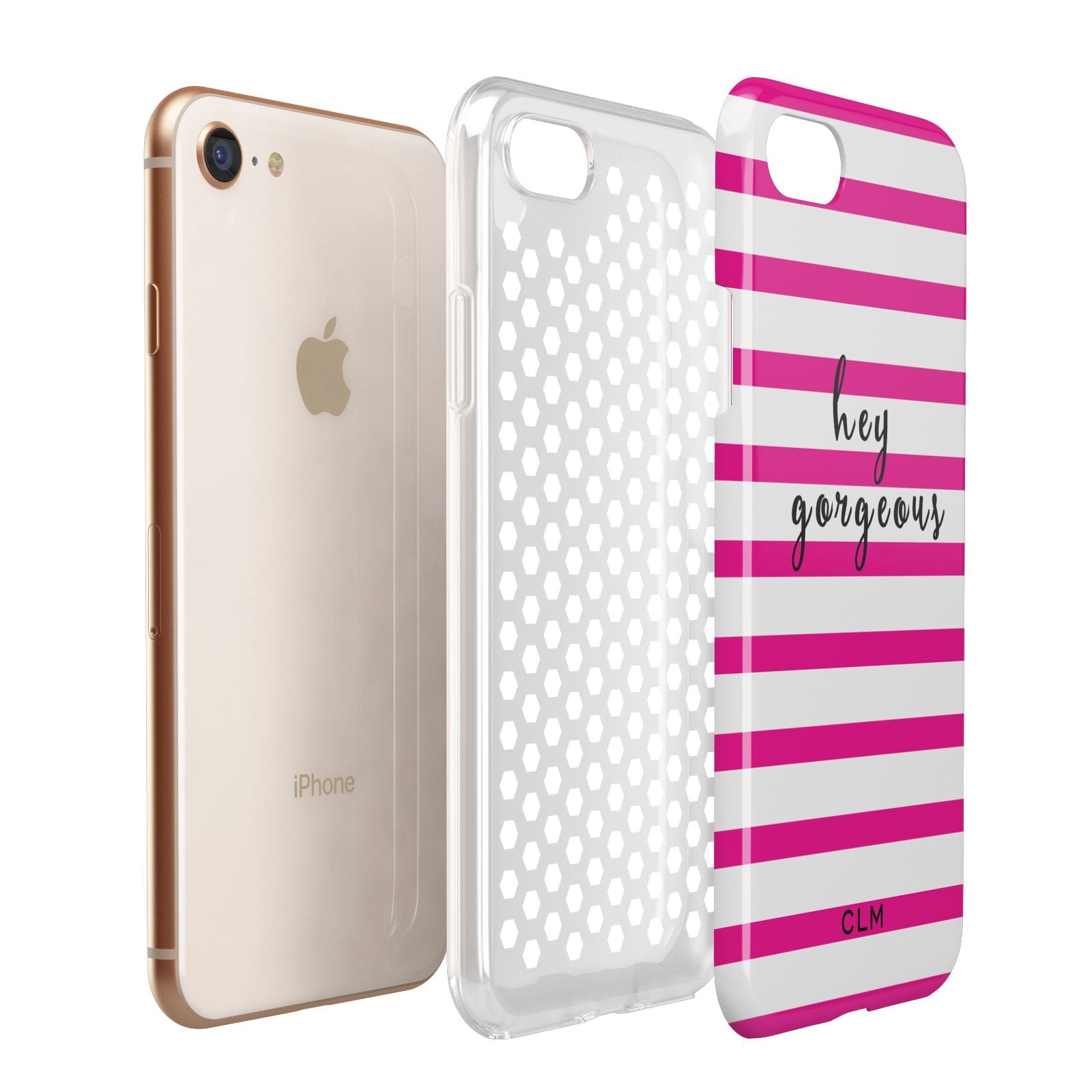 Personalised Initials Pink Striped Apple iPhone 7 8 3D Tough Case Expanded View