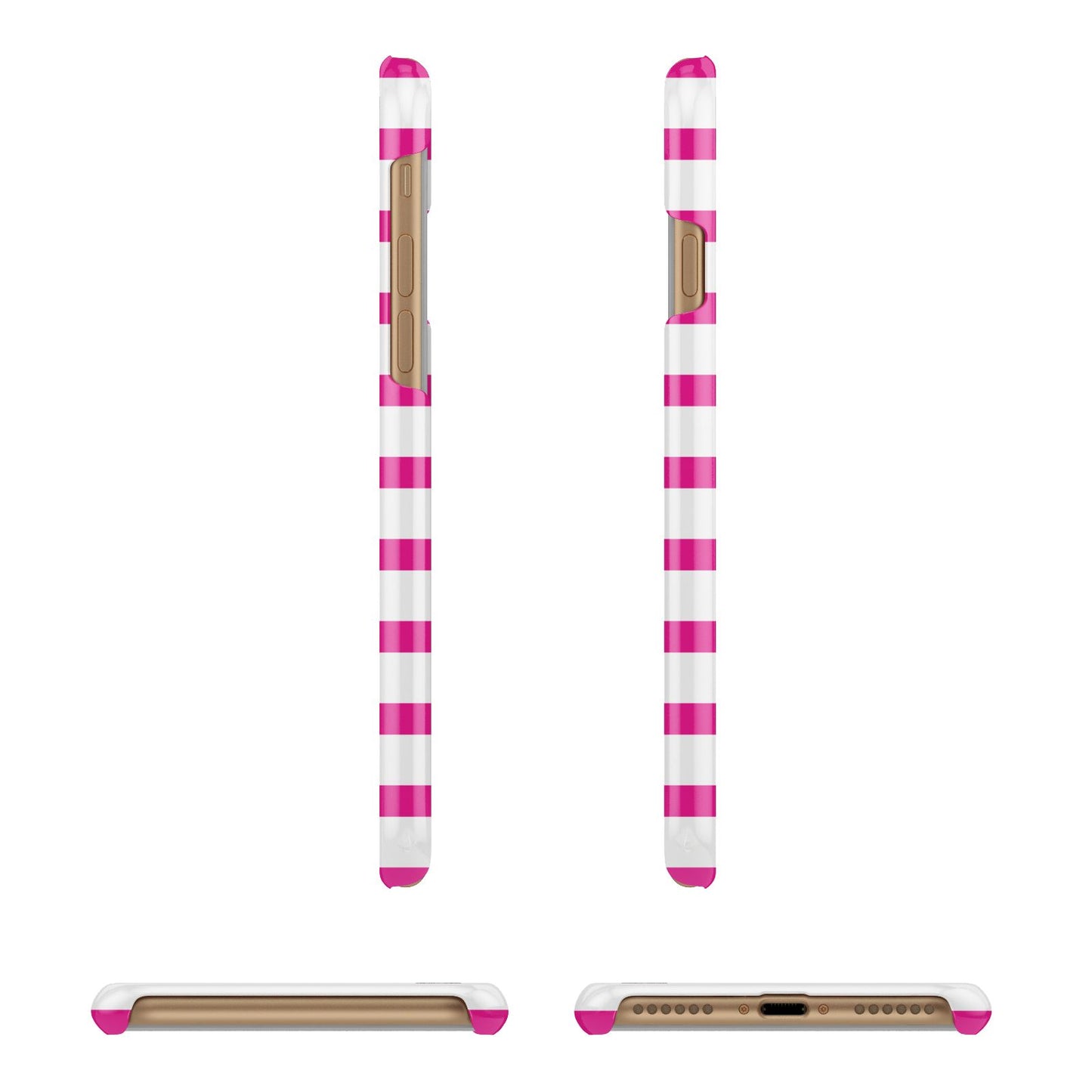 Personalised Initials Pink Striped Apple iPhone 7 8 3D Wrap Snap Case Angled Images