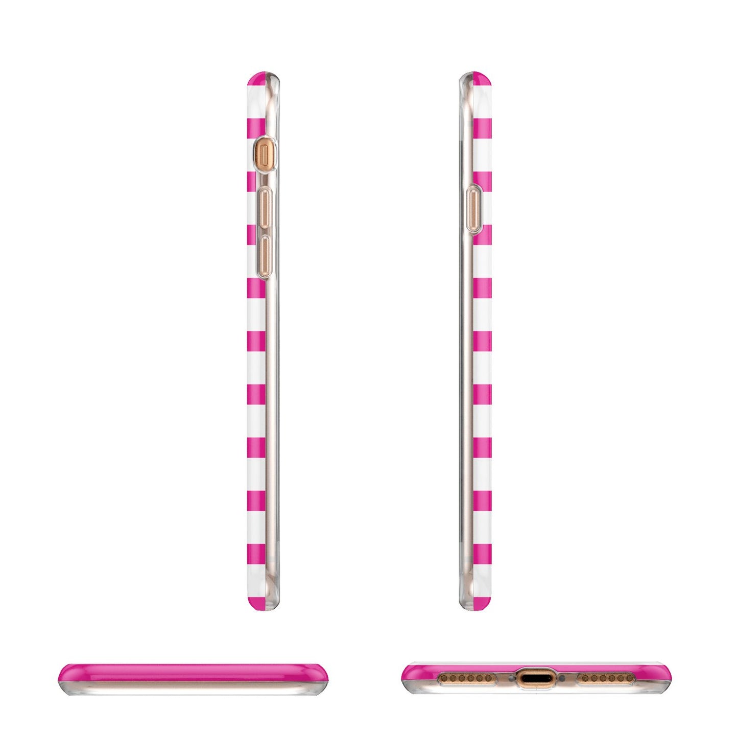 Personalised Initials Pink Striped Apple iPhone 7 8 3D Wrap Tough Case Alternative Image Angles