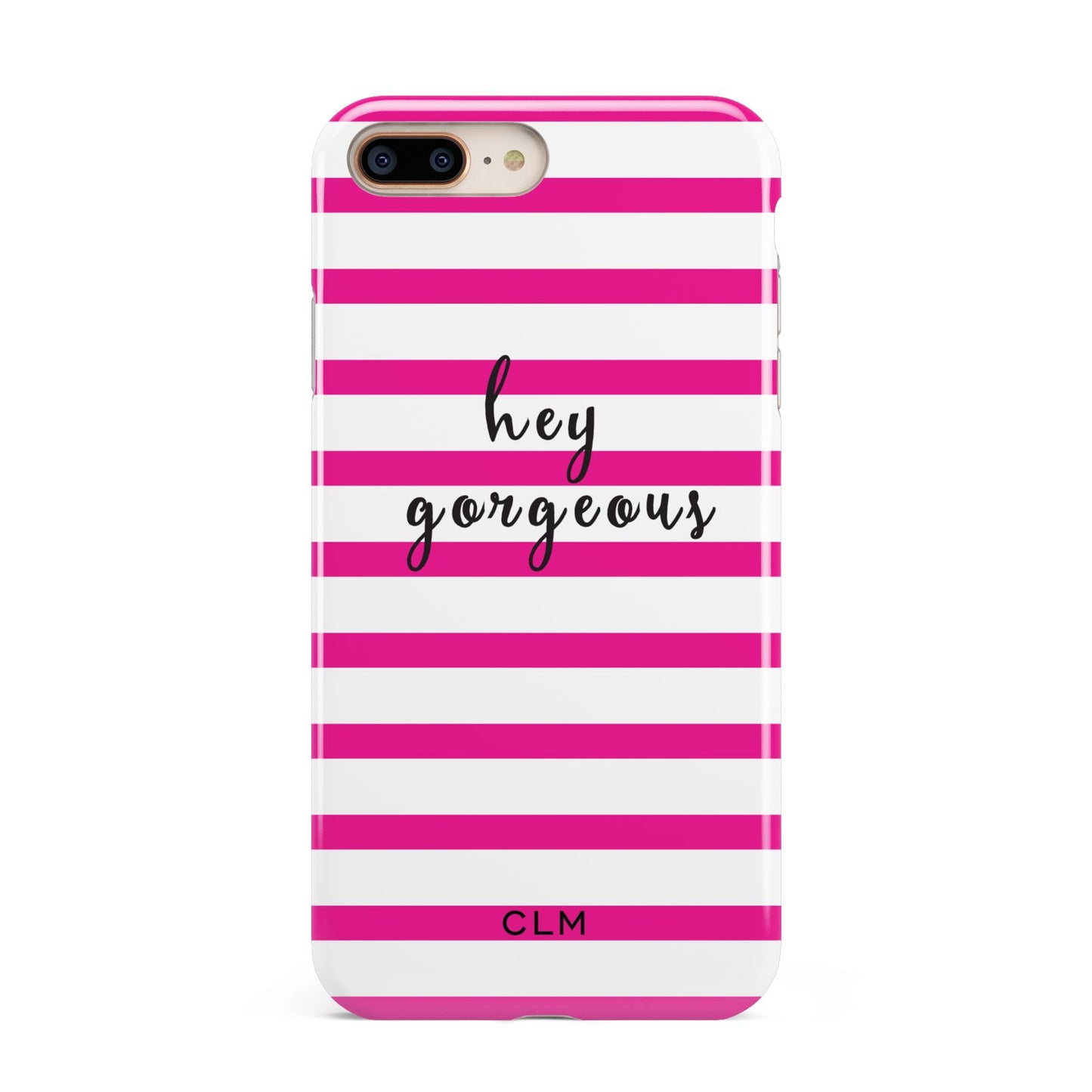 Personalised Initials Pink Striped Apple iPhone 7 8 Plus 3D Tough Case