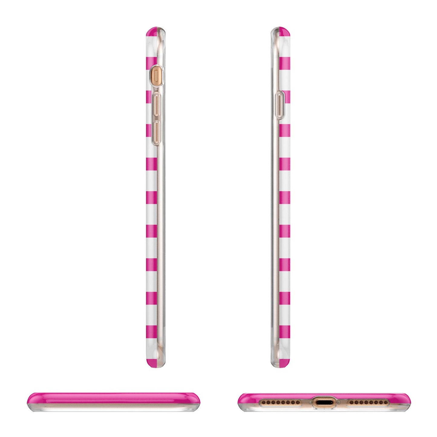 Personalised Initials Pink Striped Apple iPhone 7 8 Plus 3D Wrap Tough Case Alternative Image Angles