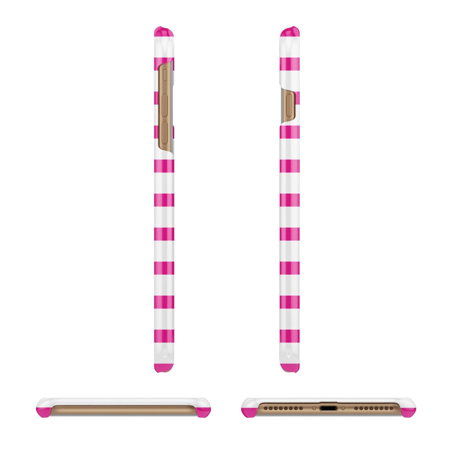 Personalised Initials Pink Striped Apple iPhone 7 Plus 3D Wrap Snap Case Angled Images