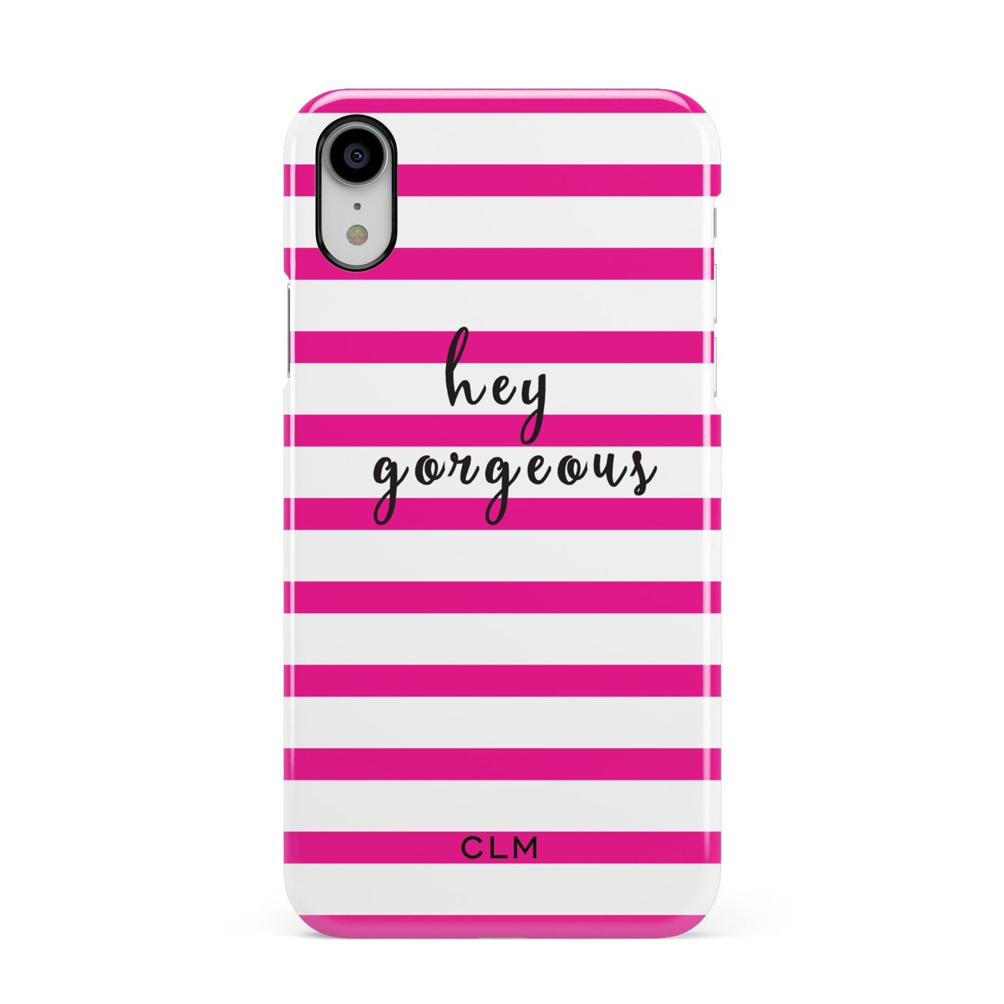 Personalised Initials Pink Striped Apple iPhone XR White 3D Snap Case