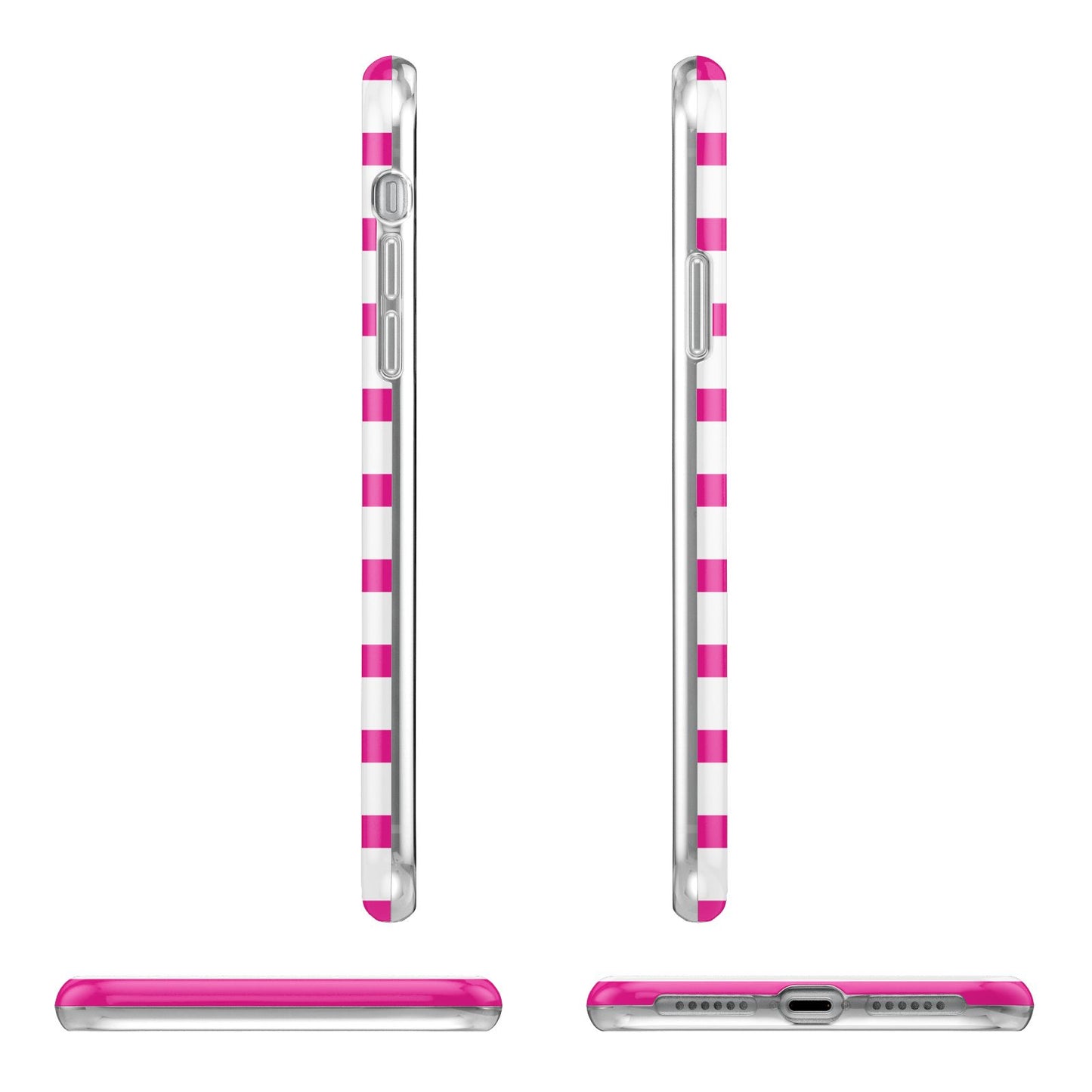 Personalised Initials Pink Striped Apple iPhone XR in White with 3D Wrap Tough Case Alternative Image Angles