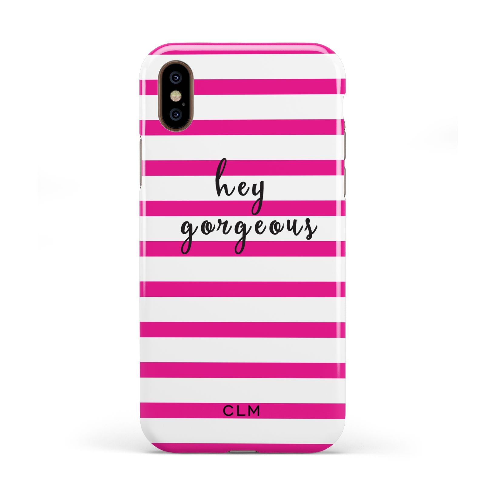 Personalised Initials Pink Striped Apple iPhone XS 3D Tough