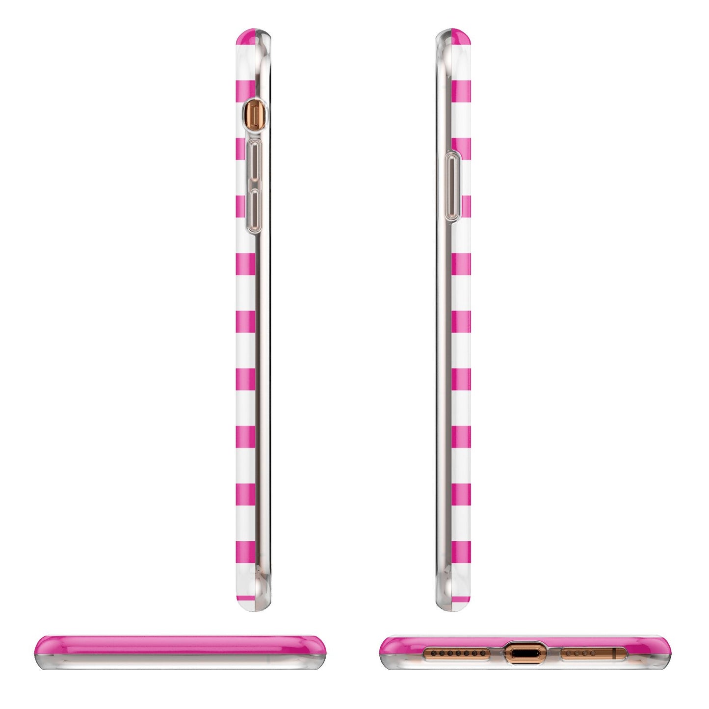 Personalised Initials Pink Striped Apple iPhone XS Max 3D Wrap Tough Case Alternative Image Angles