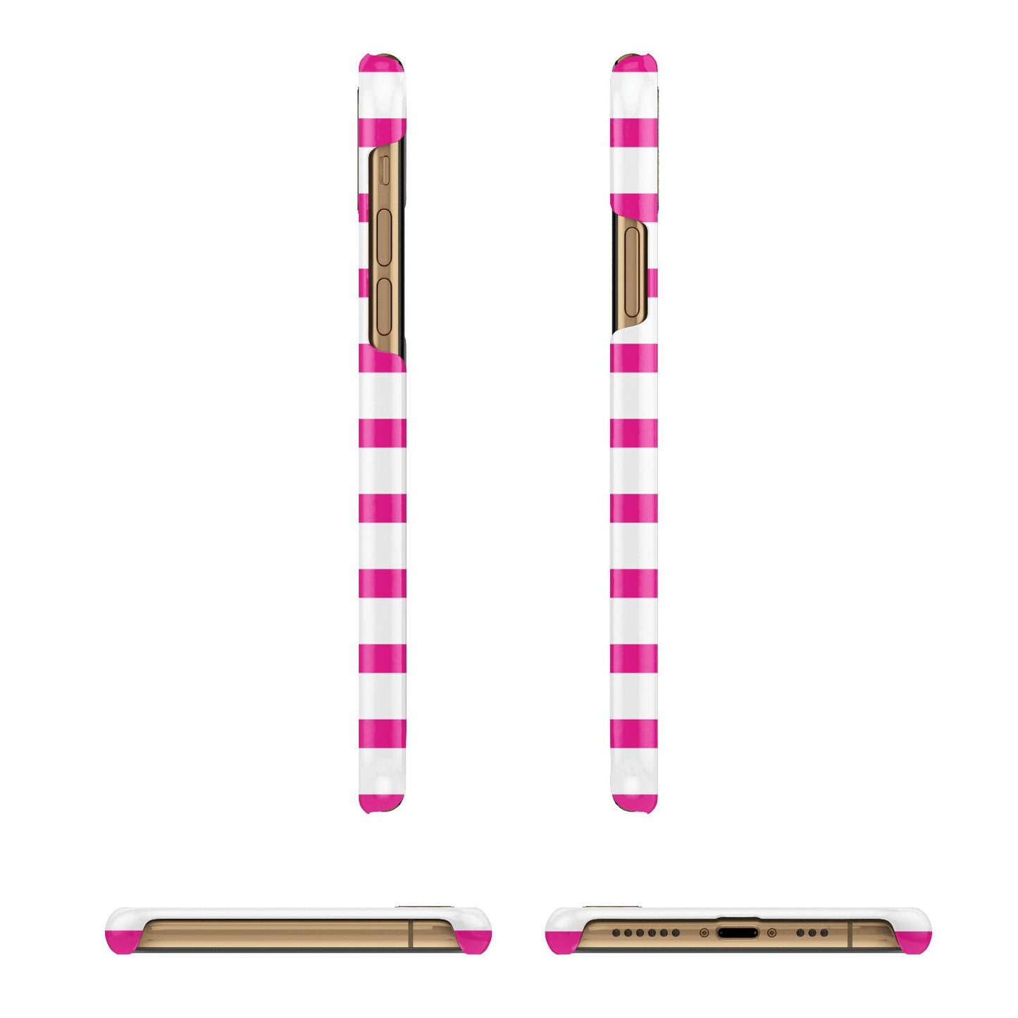 Personalised Initials Pink Striped Apple iPhone Xs 3D Wrap Snap Case Angled Images