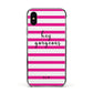 Personalised Initials Pink Striped Apple iPhone Xs Impact Case Black Edge on Black Phone