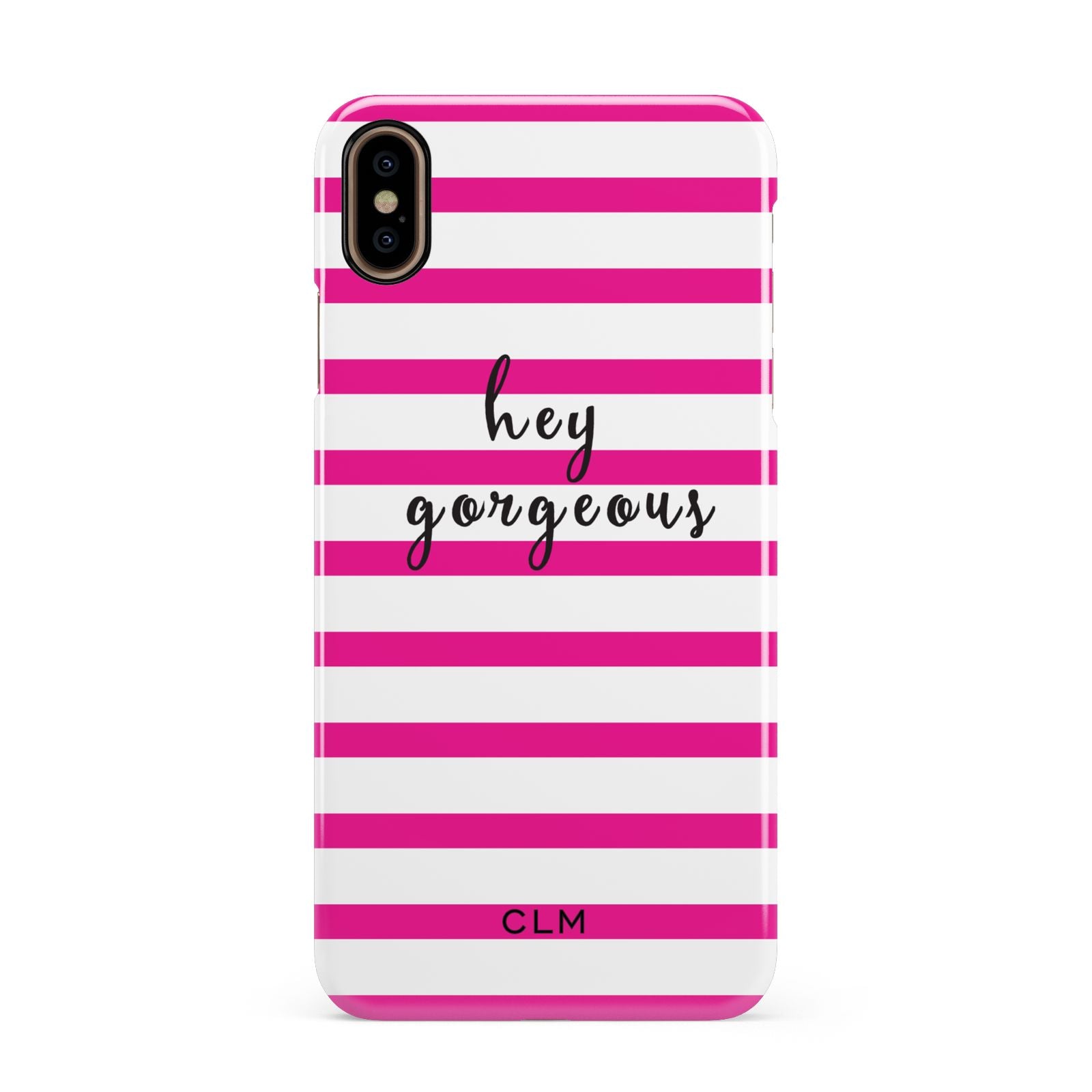 Personalised Initials Pink Striped Apple iPhone Xs Max 3D Snap Case