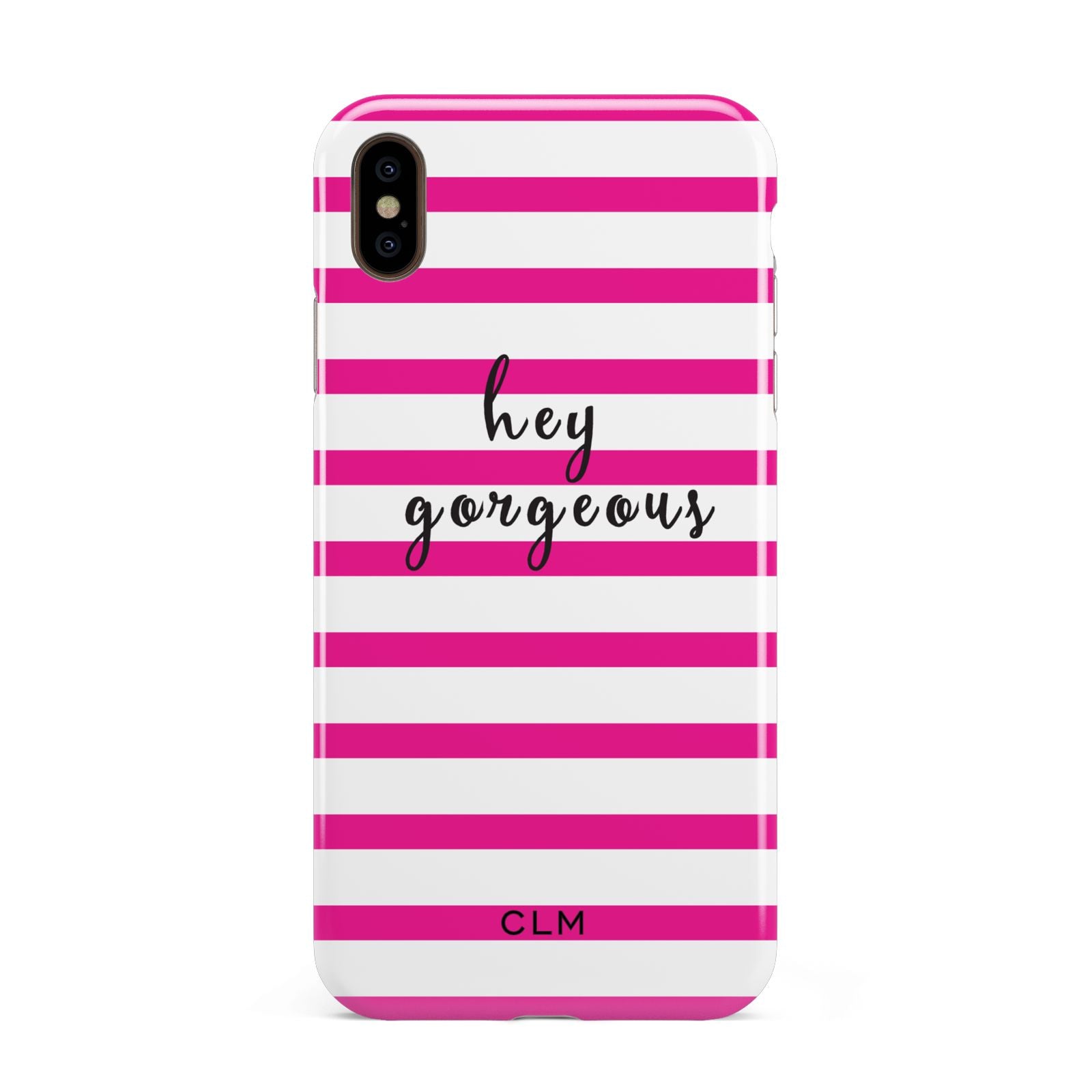 Personalised Initials Pink Striped Apple iPhone Xs Max 3D Tough Case