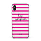 Personalised Initials Pink Striped Apple iPhone Xs Max Impact Case Black Edge on Black Phone