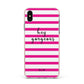 Personalised Initials Pink Striped Apple iPhone Xs Max Impact Case Pink Edge on Silver Phone