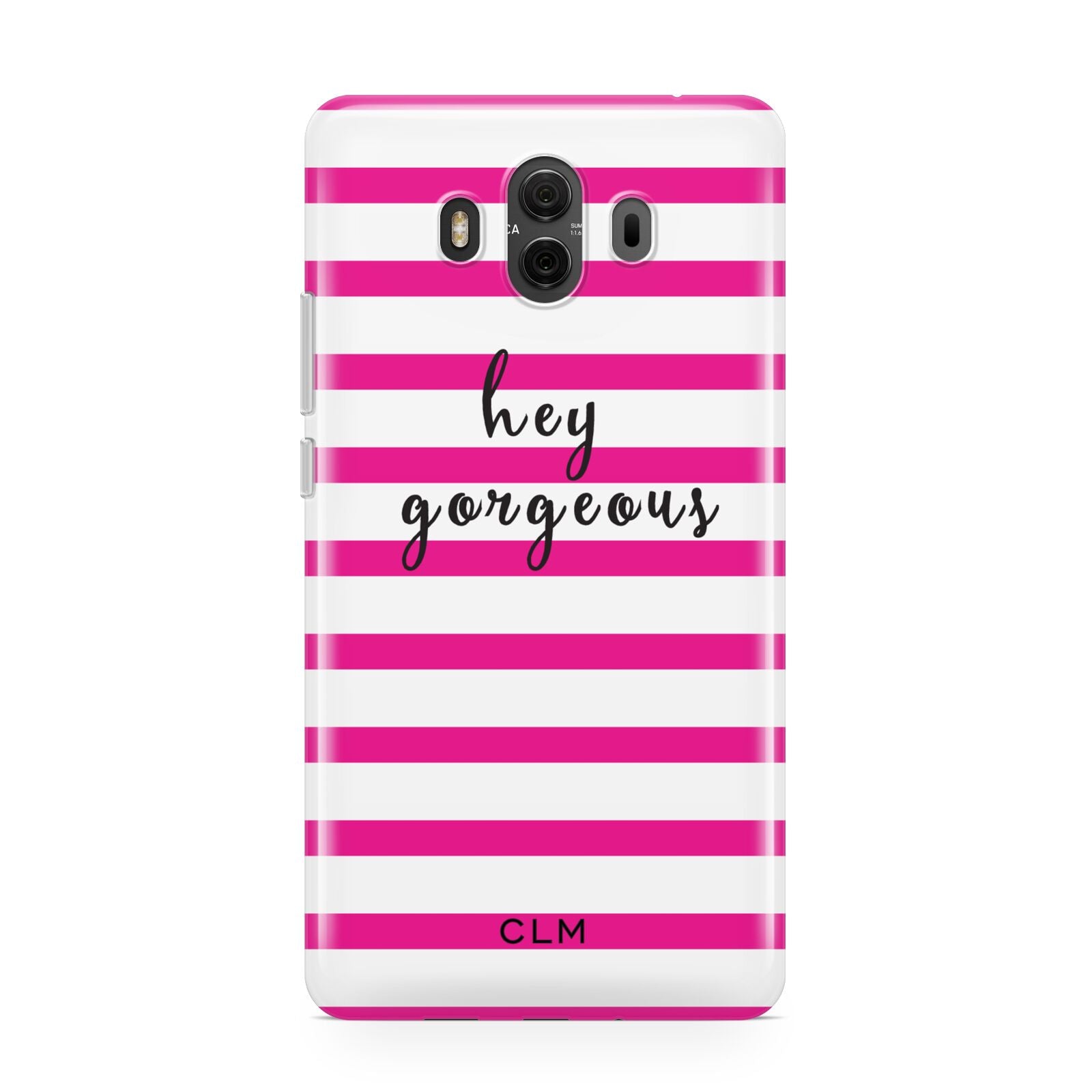 Personalised Initials Pink Striped Huawei Mate 10 Protective Phone Case