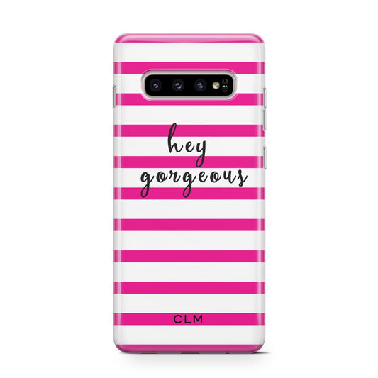 Personalised Initials Pink Striped Protective Samsung Galaxy Case