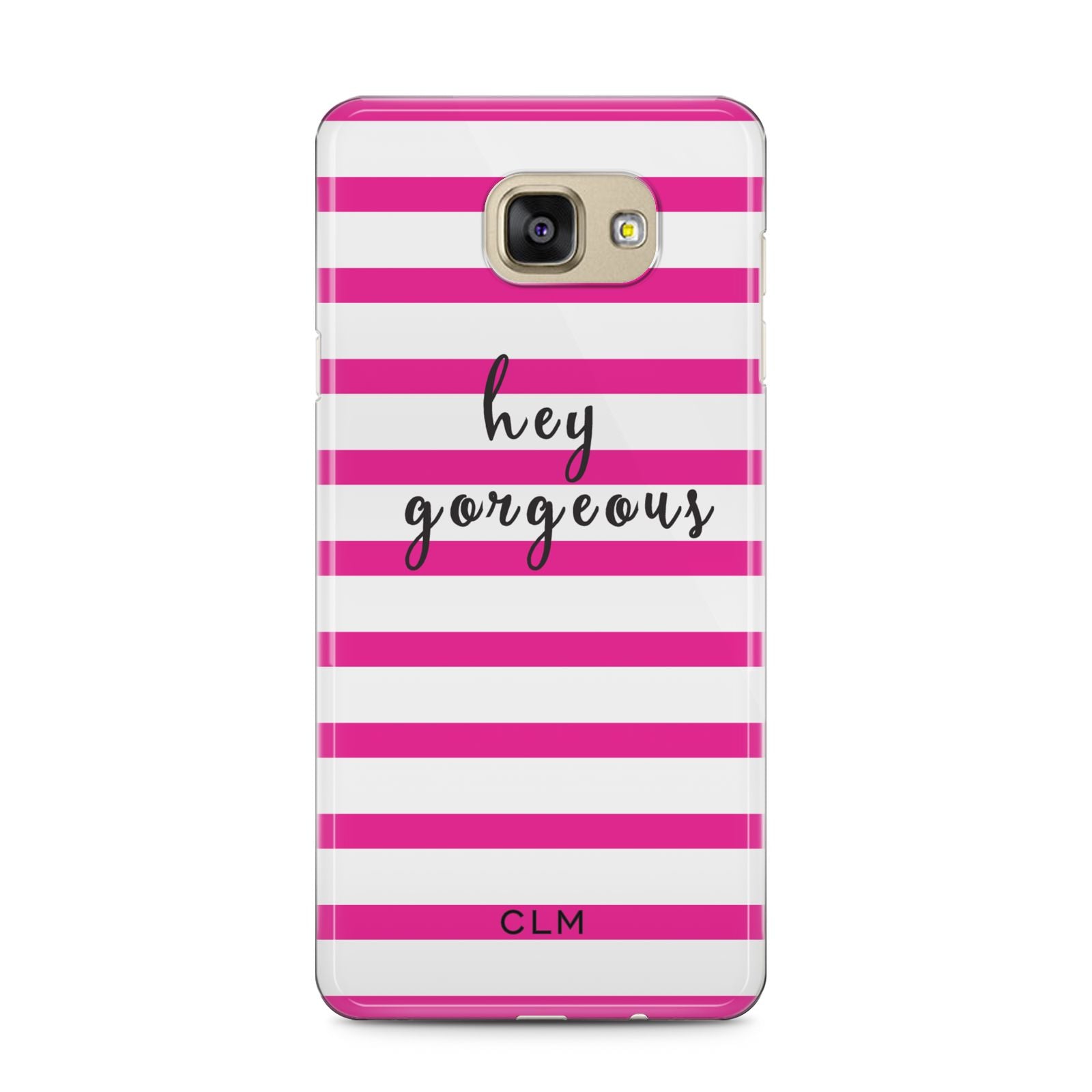 Personalised Initials Pink Striped Samsung Galaxy A5 2016 Case on gold phone