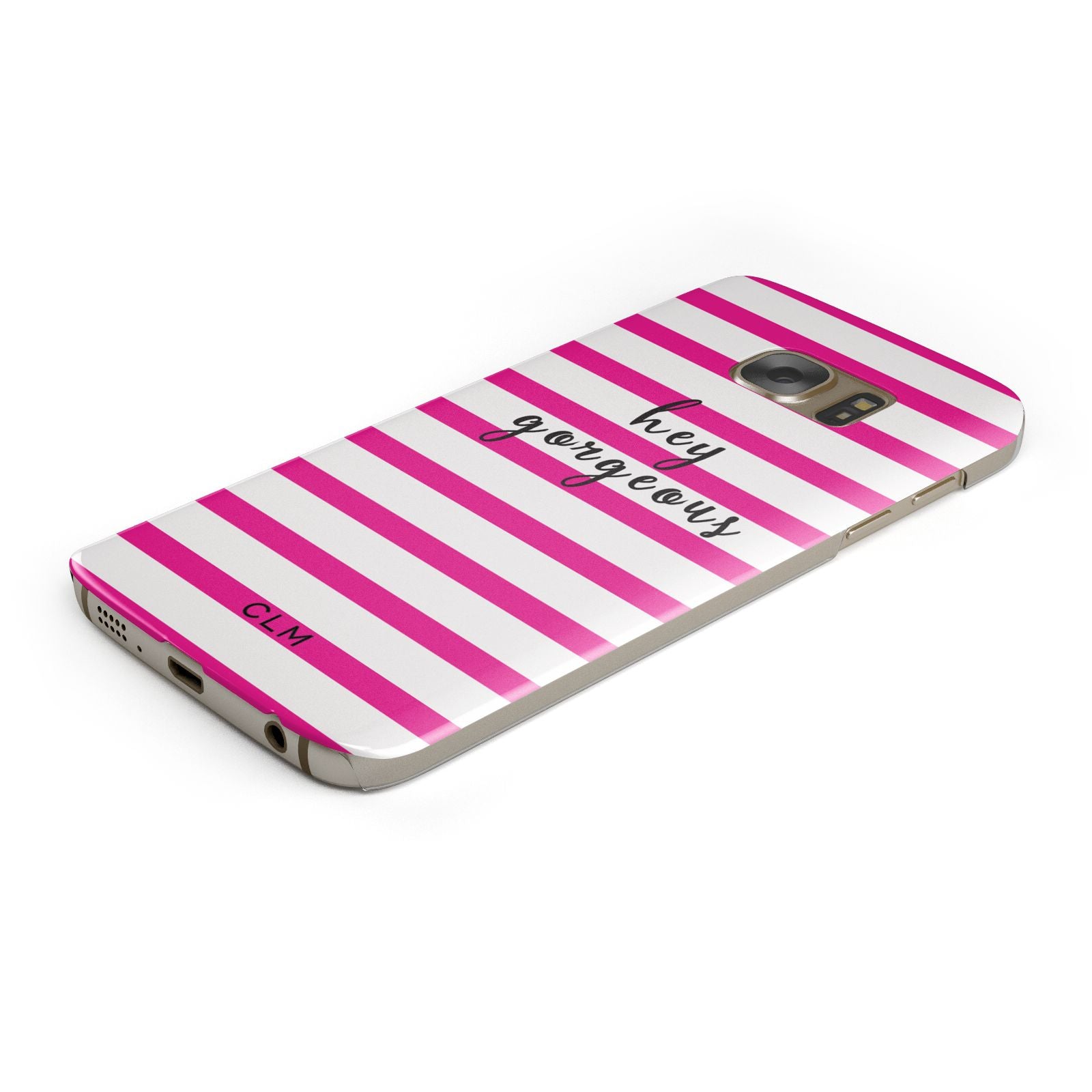Personalised Initials Pink Striped Samsung Galaxy Case Bottom Cutout