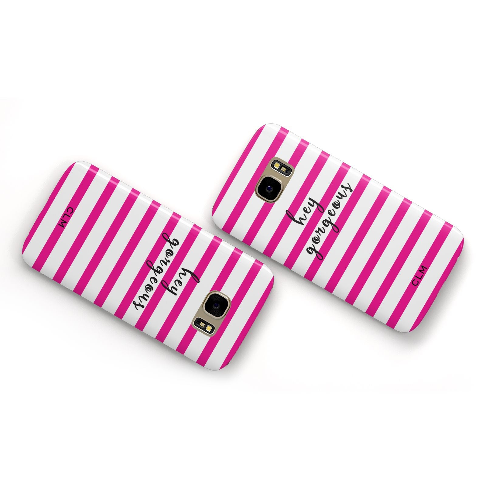 Personalised Initials Pink Striped Samsung Galaxy Case Flat Overview