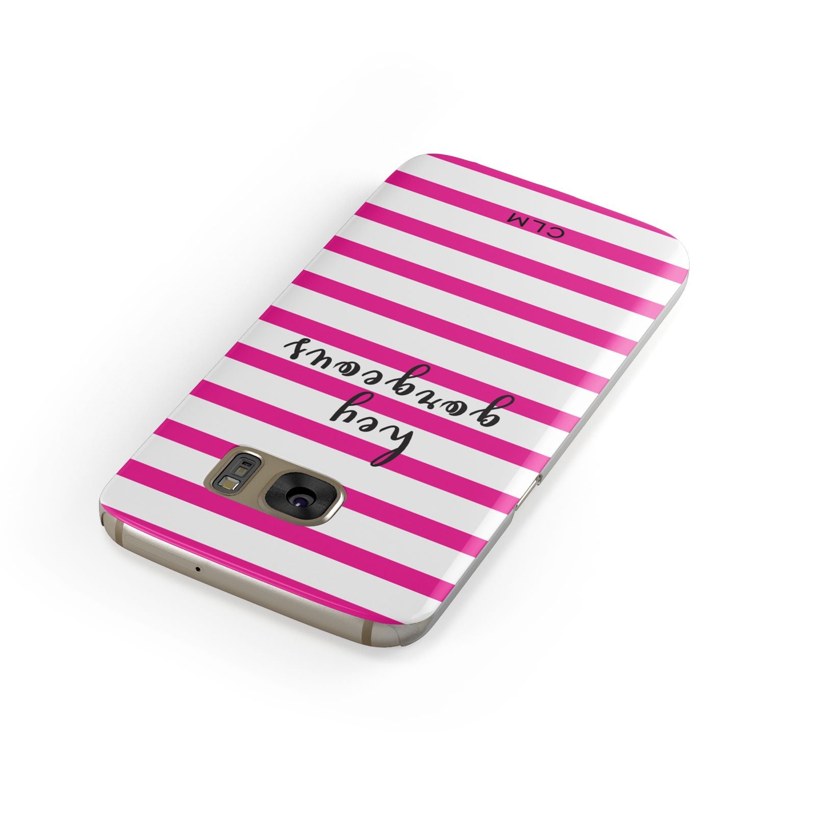 Personalised Initials Pink Striped Samsung Galaxy Case Front Close Up