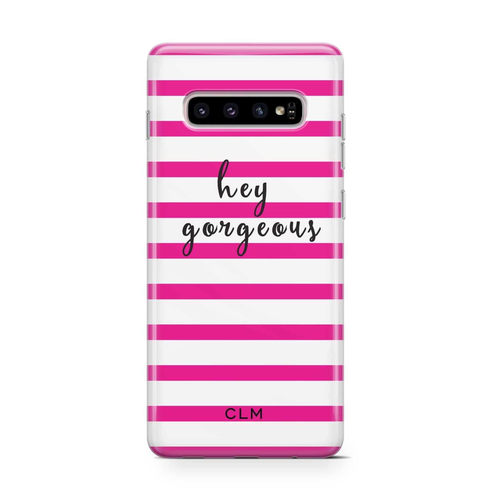 Personalised Initials Pink Striped Samsung Galaxy S10 Case