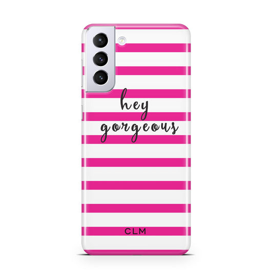Personalised Initials Pink Striped Samsung S21 Plus Phone Case