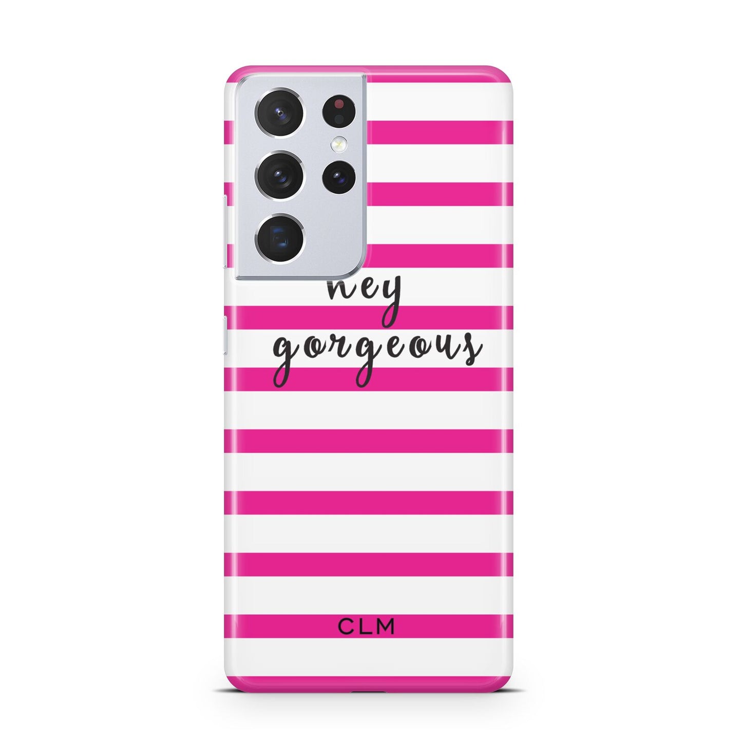 Personalised Initials Pink Striped Samsung S21 Ultra Case