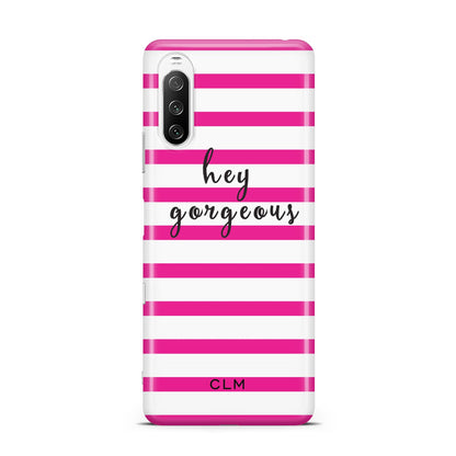 Personalised Initials Pink Striped Sony Xperia 10 III Case