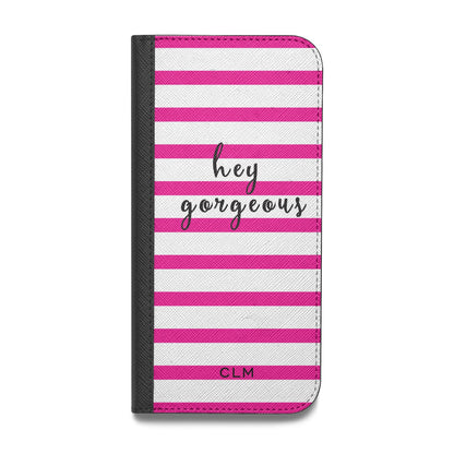 Personalised Initials Pink Striped Vegan Leather Flip iPhone Case