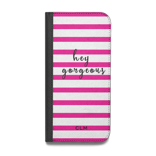 Personalised Initials Pink Striped Vegan Leather Flip iPhone Case