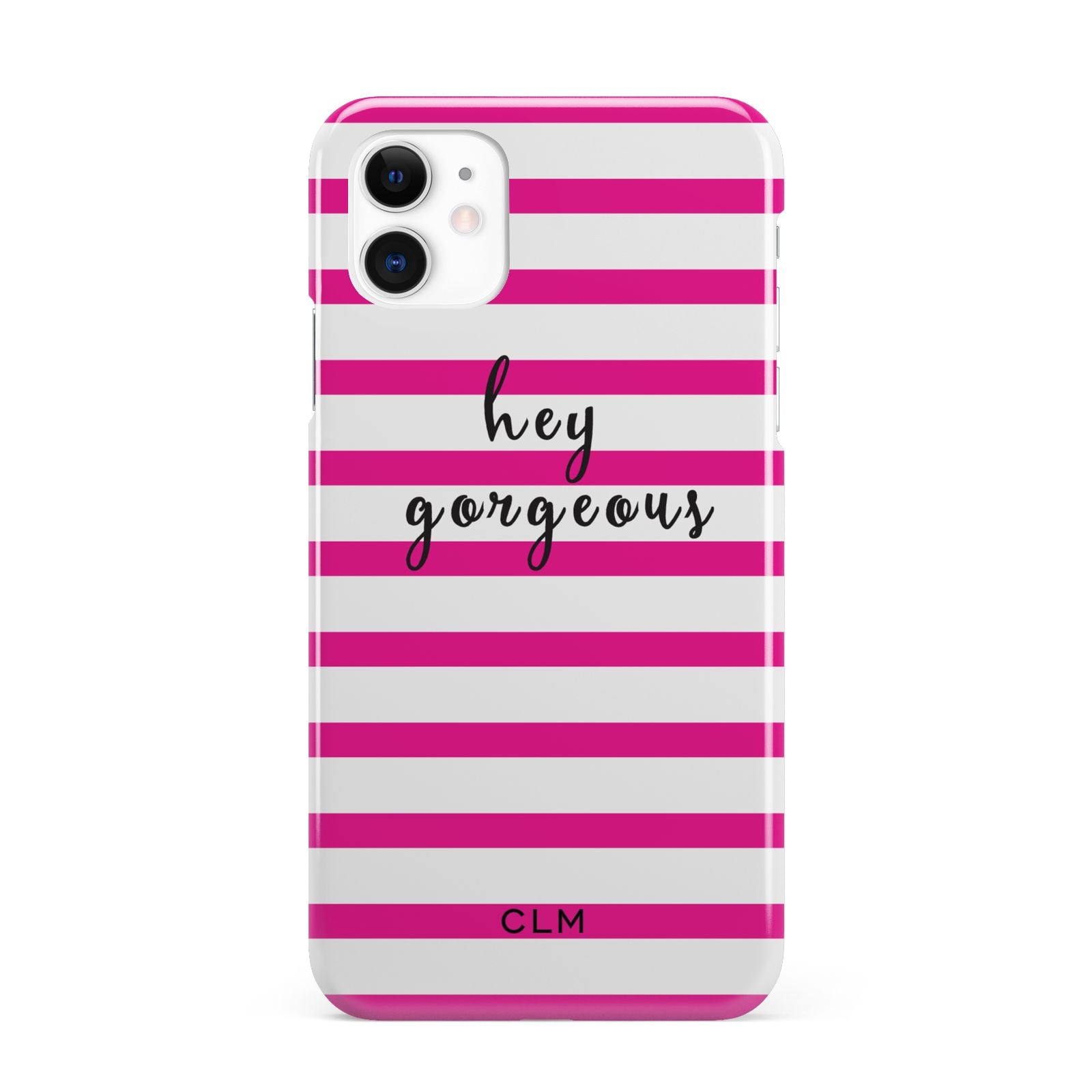 Personalised Initials Pink Striped iPhone 11 3D Snap Case