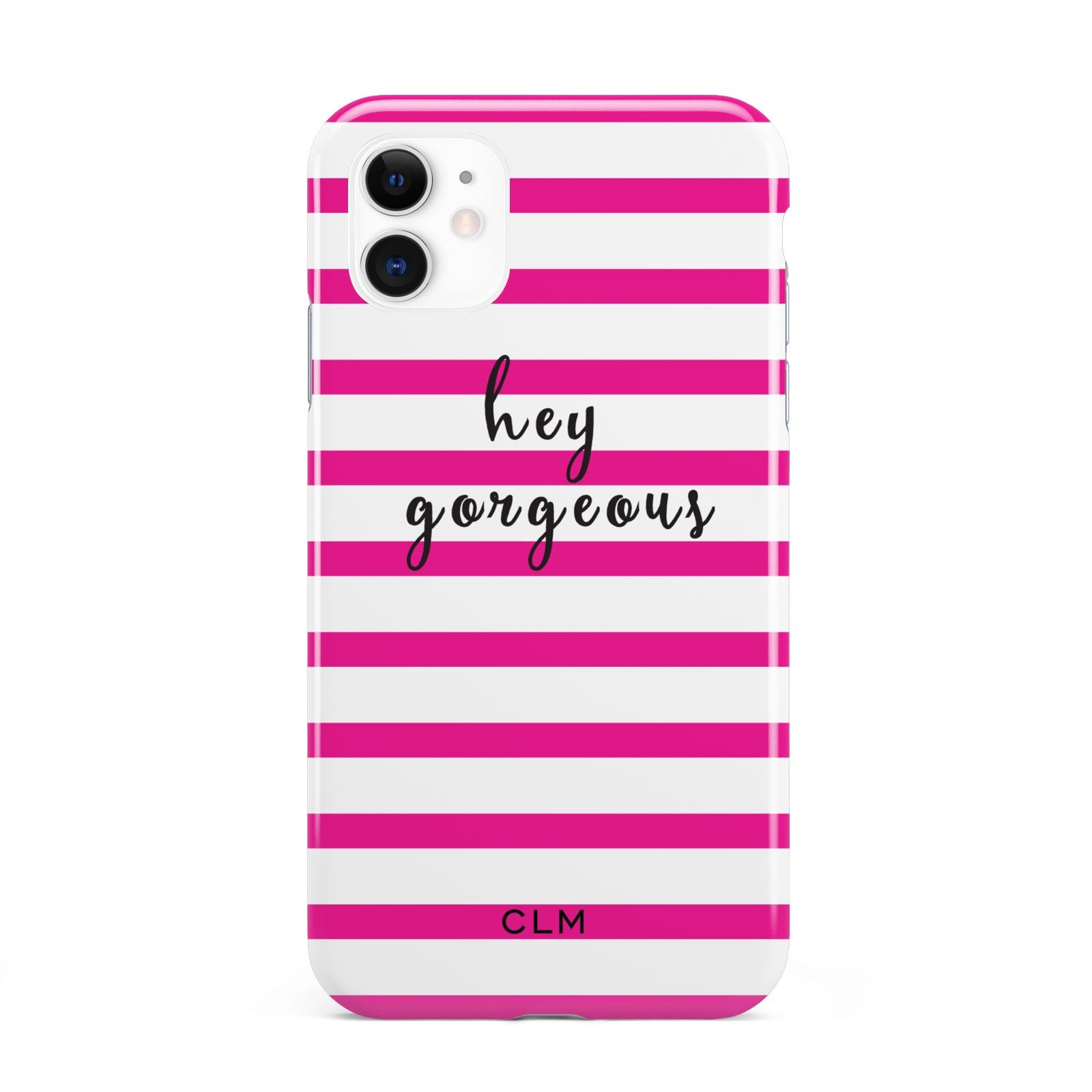 Personalised Initials Pink Striped iPhone 11 3D Tough Case