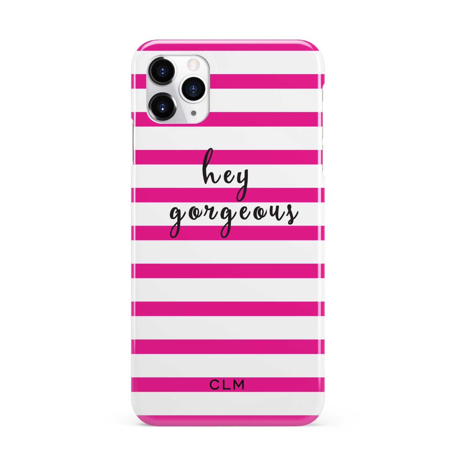Personalised Initials Pink Striped iPhone 11 Pro Max 3D Snap Case