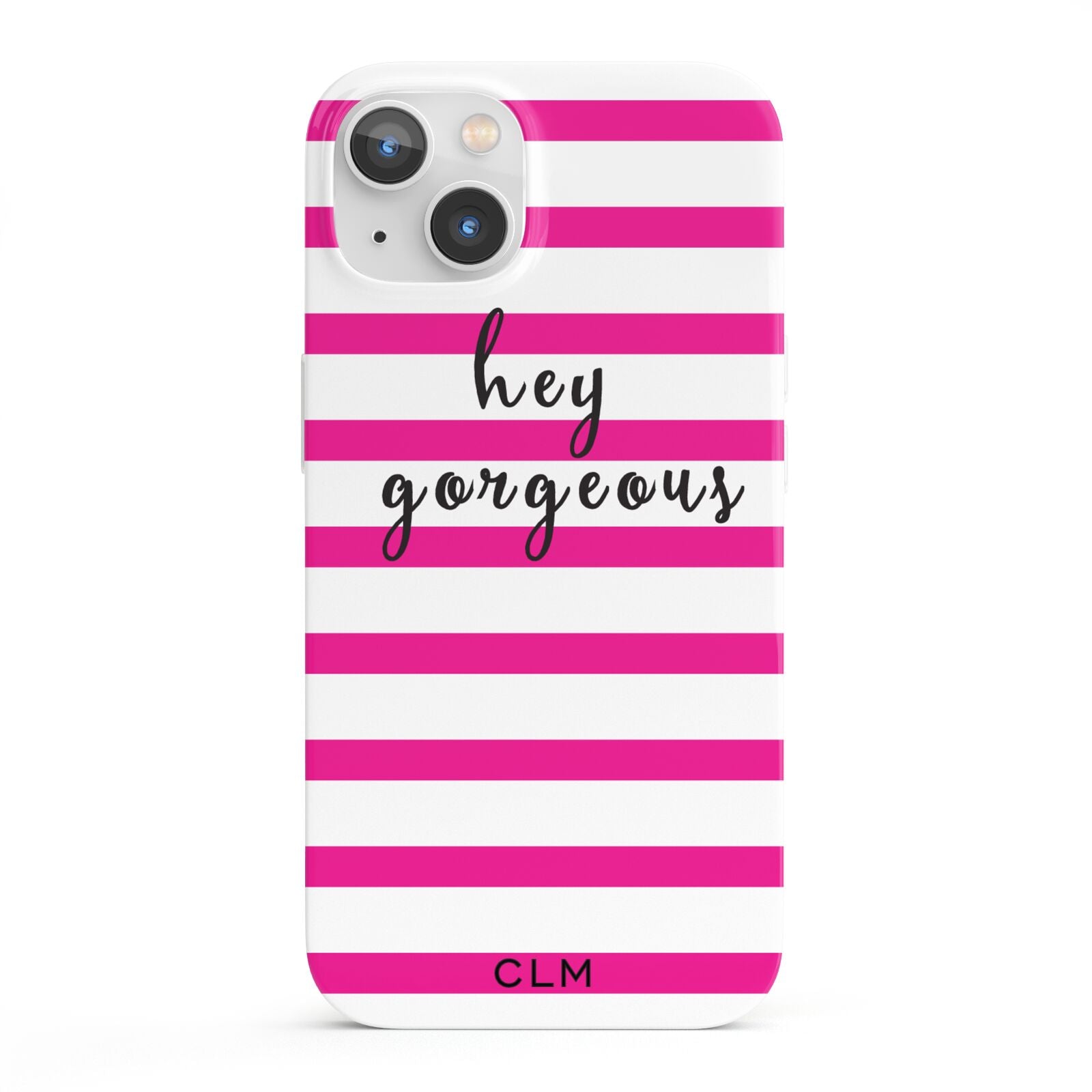 Personalised Initials Pink Striped iPhone 13 Full Wrap 3D Snap Case