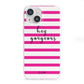 Personalised Initials Pink Striped iPhone 13 Mini Clear Bumper Case