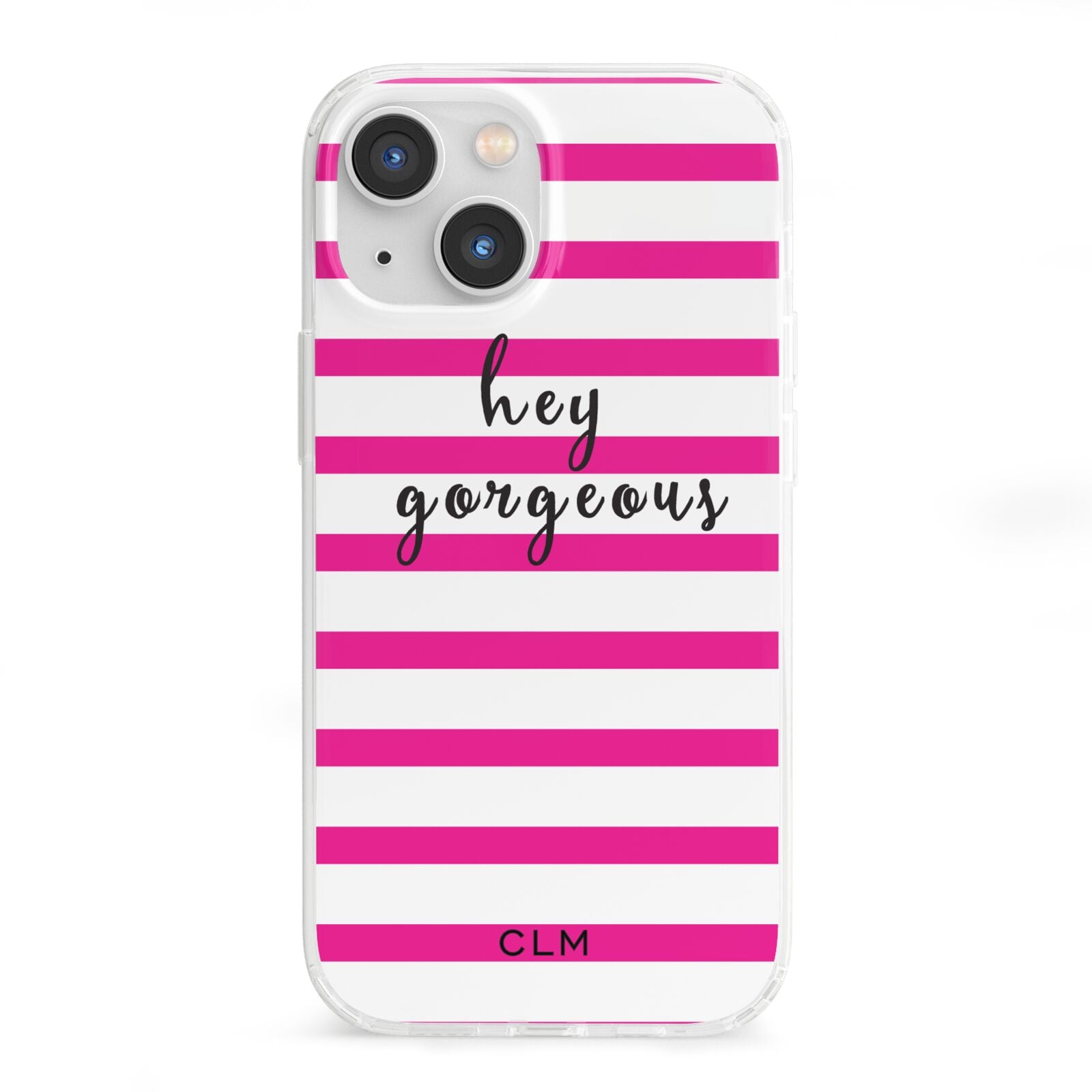 Personalised Initials Pink Striped iPhone 13 Mini Clear Bumper Case